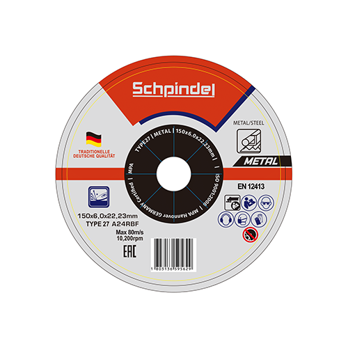 Schpindel მეტალის სახეხი დისკი T27*150x6.0x22.23