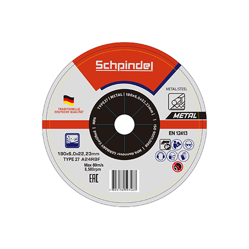 Schpindel მეტალის სახეხი დისკი T27*180x6.0x22.23