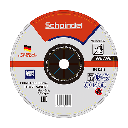 Schpindel მეტალის სახეხი დისკი T27*230×6.0×22.23