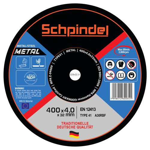 Schpindel მეტალის საჭრელი დისკი T41*400X4.0X32mm