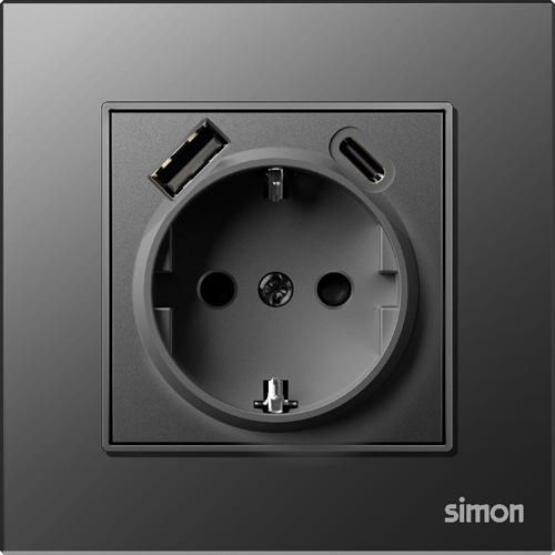 SIMON-5945 ერთიანი როზეტი+USB და Type C N60 (შავი)
