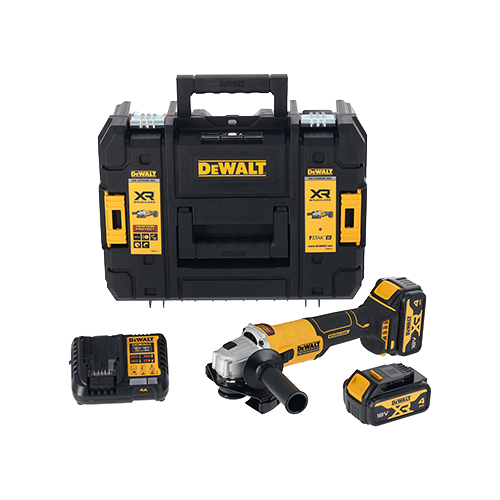 Dewalt DCG407M2T-QW კუთხლივ სახეხი ხელსაწყო 18V,2X4AH დამტენით