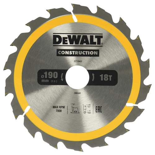 DEWALT DT1943-QZ ხის საჭრელი მეტალის დისკი 190x30mm 18T (AC)   