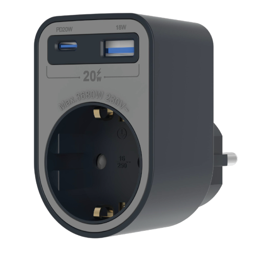 LINUS LIN-AD1 A+C ადაპტერი 1 ადგილიანი+USB A/C