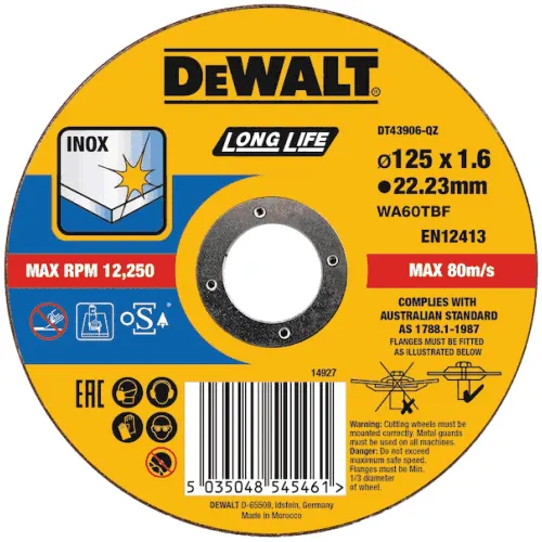 Dewalt DT43906-QZ მეტალის საჭრელი დისკი 125 x 1.6mm